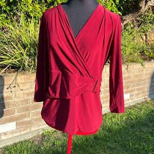 White House Black Market Deep Red Wrap Blouse